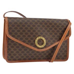 Borsa a tracolla CELINE Macadam Canvas Circle in PVC e pelle marrone oro Auth 149156 - Jerrillo