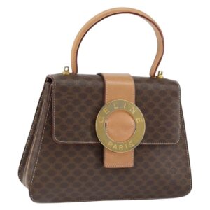Borsa a mano CELINE Circle Macadam in tela PVC e pelle marrone oro Auth 149189 - Jerrillo