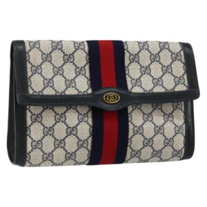 GUCCI GG Supreme Sherry Line Clutch Bag PVC Blu Navy Oro 89 01 006 Auth BA6557 - Jerrillo