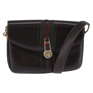 Borsa a tracolla GUCCI Web Sherry Line in pelle marrone scuro oro rosso Auth ep11429 - Jerrillo