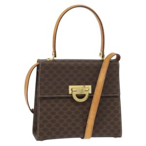 CELINE Borsa a mano in tela Macadam, PVC e pelle, 2 vie, marrone e oro, autentica hk3227 - Jerrillo