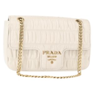 Borsa a tracolla con catena arricciata PRADA in pelle bianco oro Auth 153930 - Jerrillo