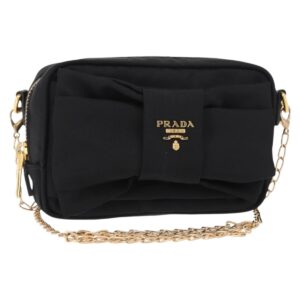 Borsa a tracolla con catena PRADA in nylon nero oro Auth 151199V - Jerrillo