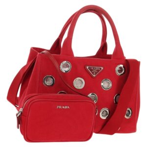 Borsa a mano PRADA Canapa PM in tela 2 vie rosso argento Auth 153759V - Jerrillo