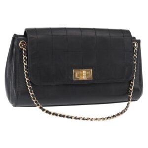 CHANEL Borsa a tracolla con catena Choco Bar in pelle di agnello nera e oro CC Auth 156186 - Jerrillo