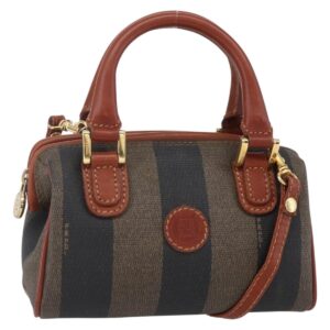 FENDI Borsa Boston Mini in tela Pecan PVC 2 vie Nero Marrone Oro Auth am9531V - Jerrillo