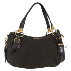Borsa a mano PRADA in nylon bidirezionale color kaki e oro Auth ka447 - Jerrillo