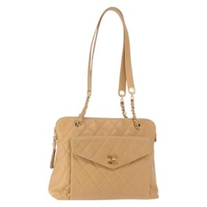 Borsa a tracolla CHANEL Chain Matelasse in pelle di caviale beige oro CC Auth ka904V - Jerrillo