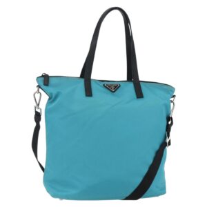 Borsa tote PRADA in nylon bidirezionale turchese blu argento Auth ti3503 - Jerrillo