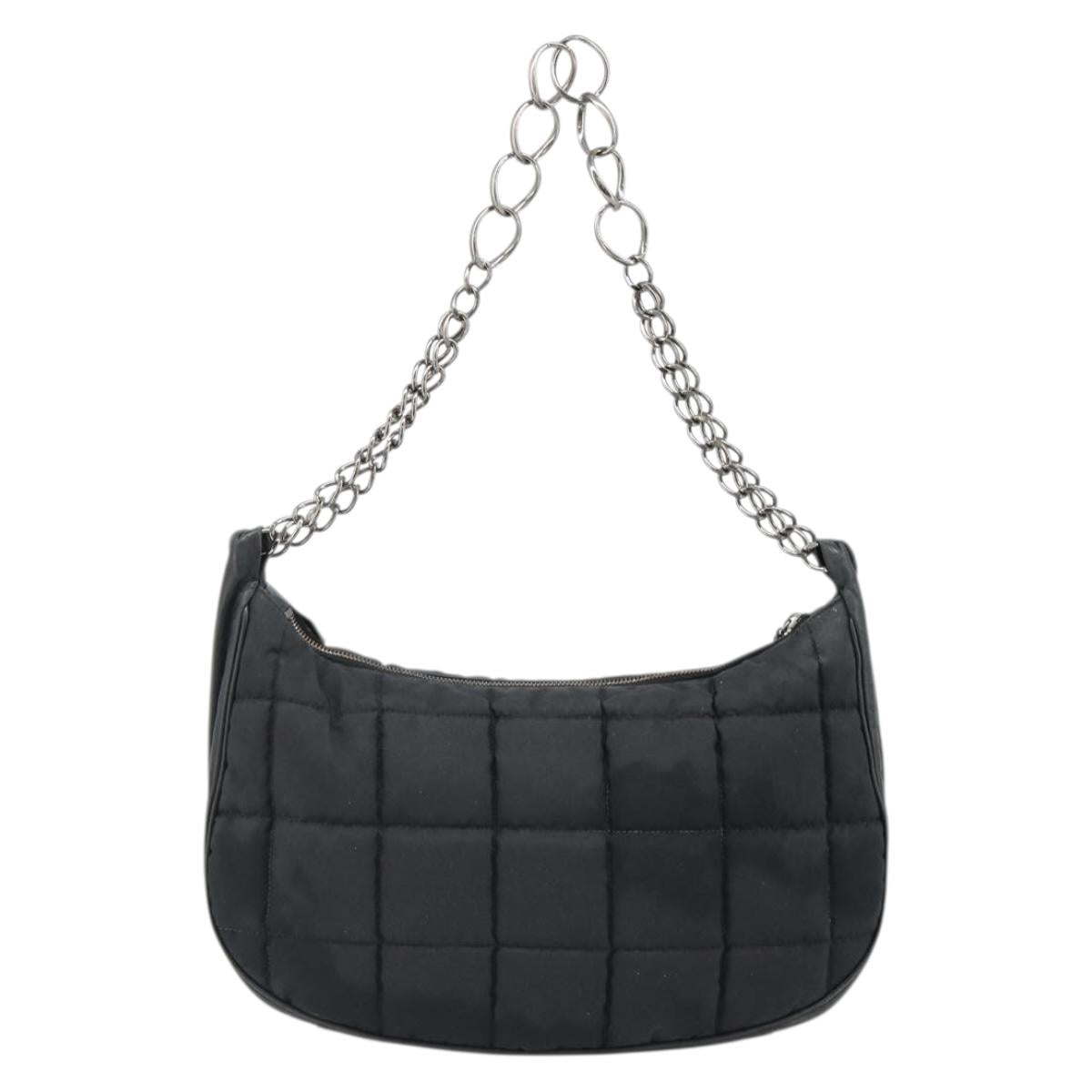 CHANEL Choco Bar Chain Shoulder Bag Nylon Black Silver CC Auth 118385 - Jerrillo image 2