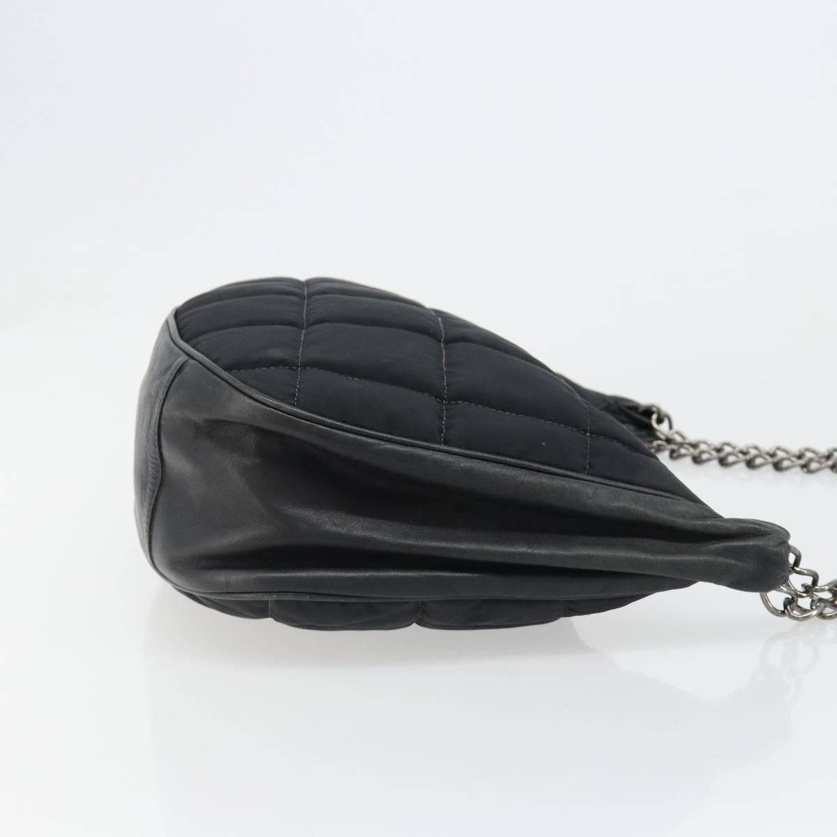 CHANEL Choco Bar Chain Shoulder Bag Nylon Black Silver CC Auth 118385 - Jerrillo image 3