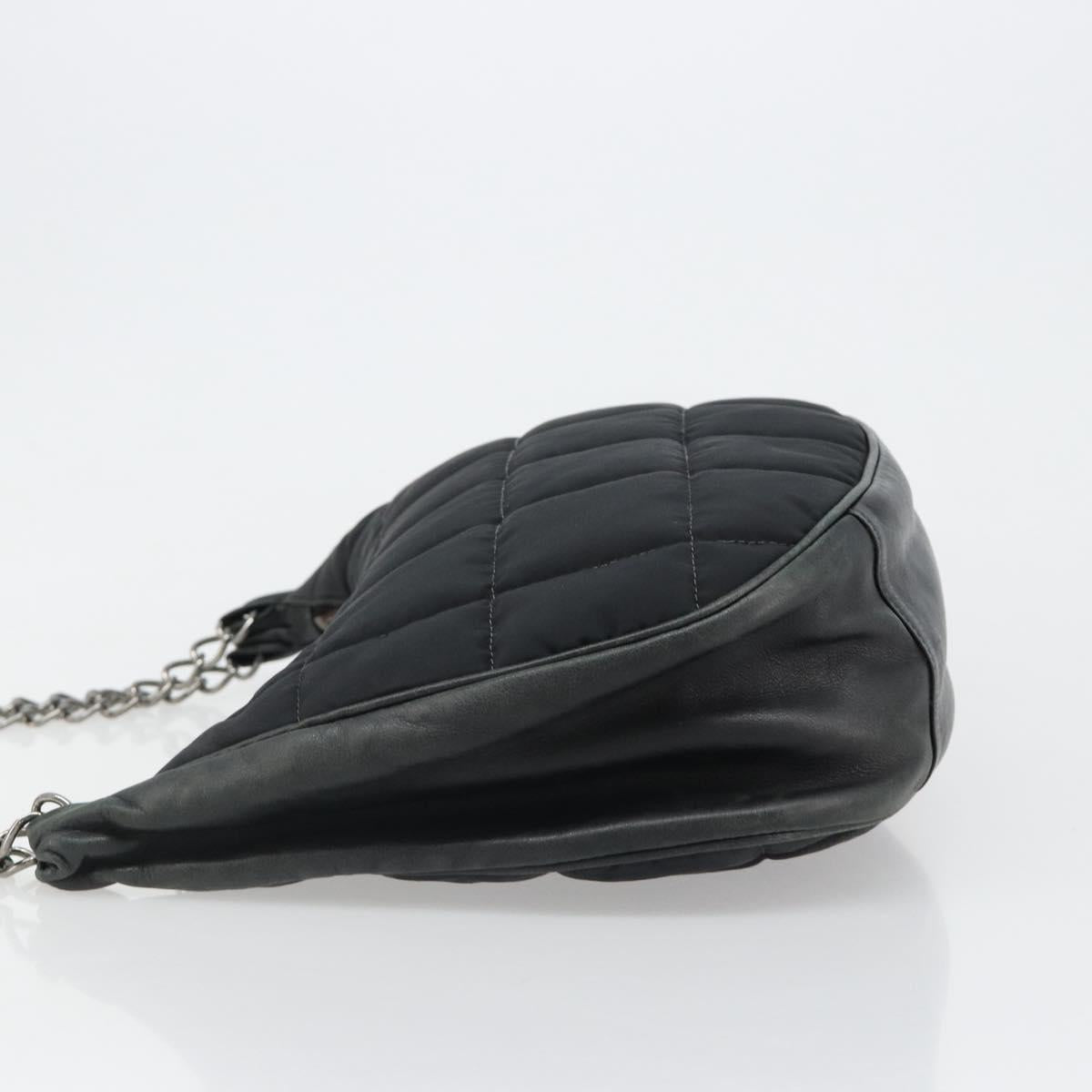 CHANEL Choco Bar Chain Shoulder Bag Nylon Black Silver CC Auth 118385 - Jerrillo image 4