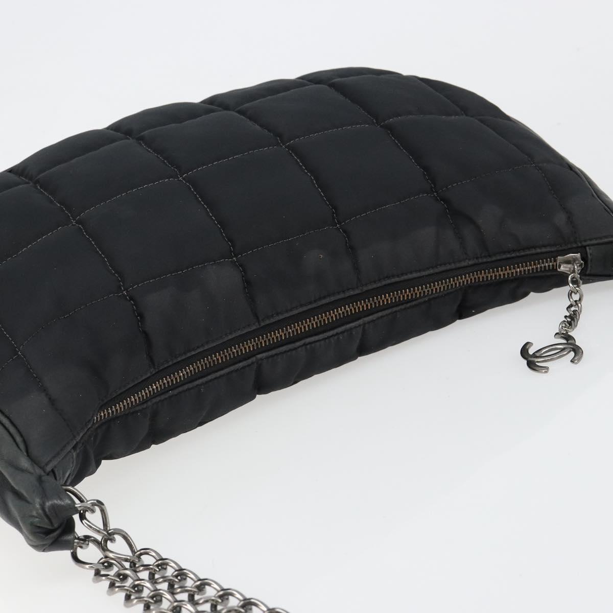 CHANEL Choco Bar Chain Shoulder Bag Nylon Black Silver CC Auth 118385 - Jerrillo image 5