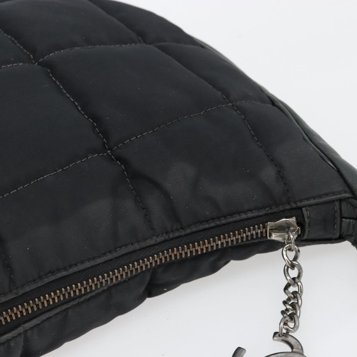 CHANEL Choco Bar Chain Shoulder Bag Nylon Black Silver CC Auth 118385 - Jerrillo image 7
