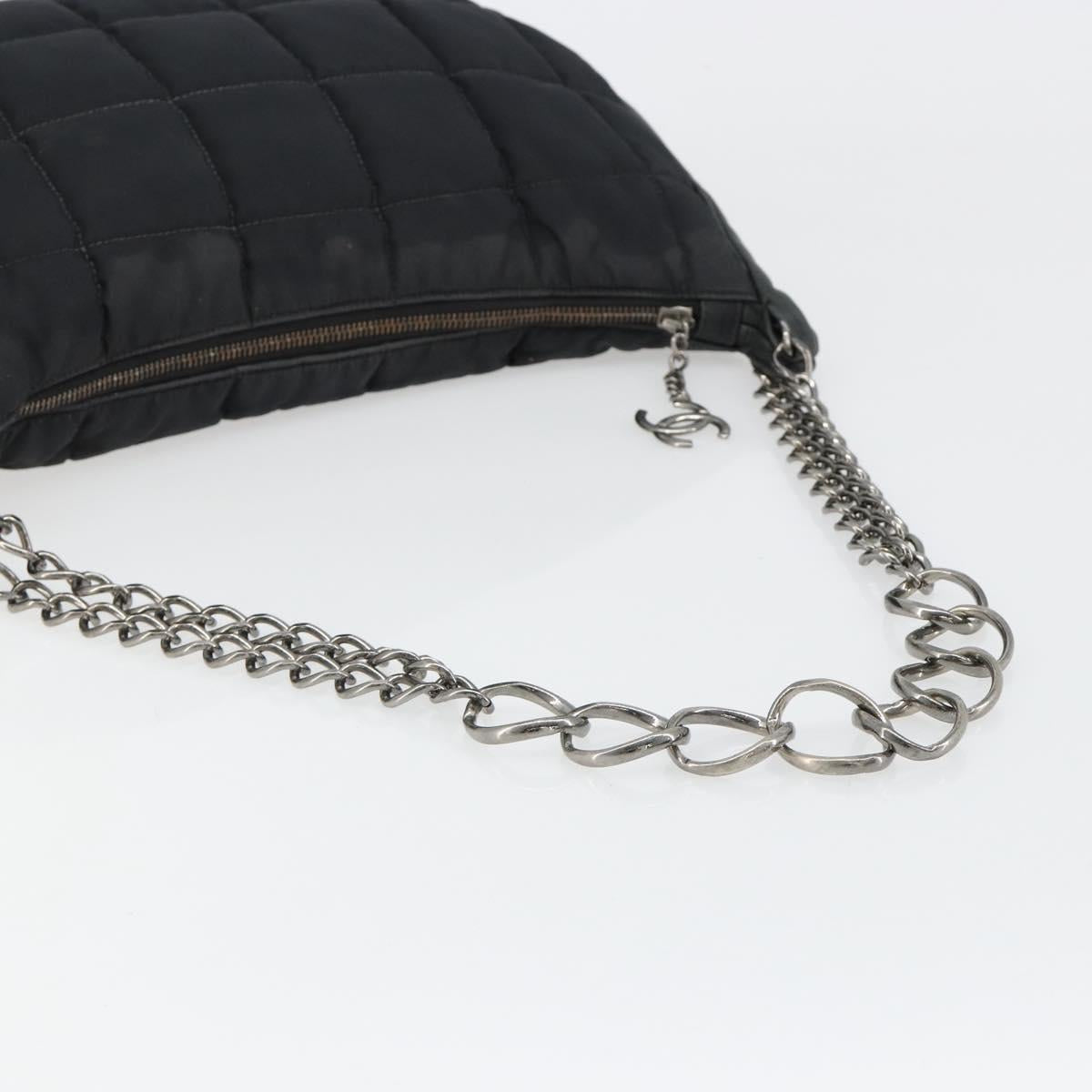 CHANEL Choco Bar Chain Shoulder Bag Nylon Black Silver CC Auth 118385 - Jerrillo image 8