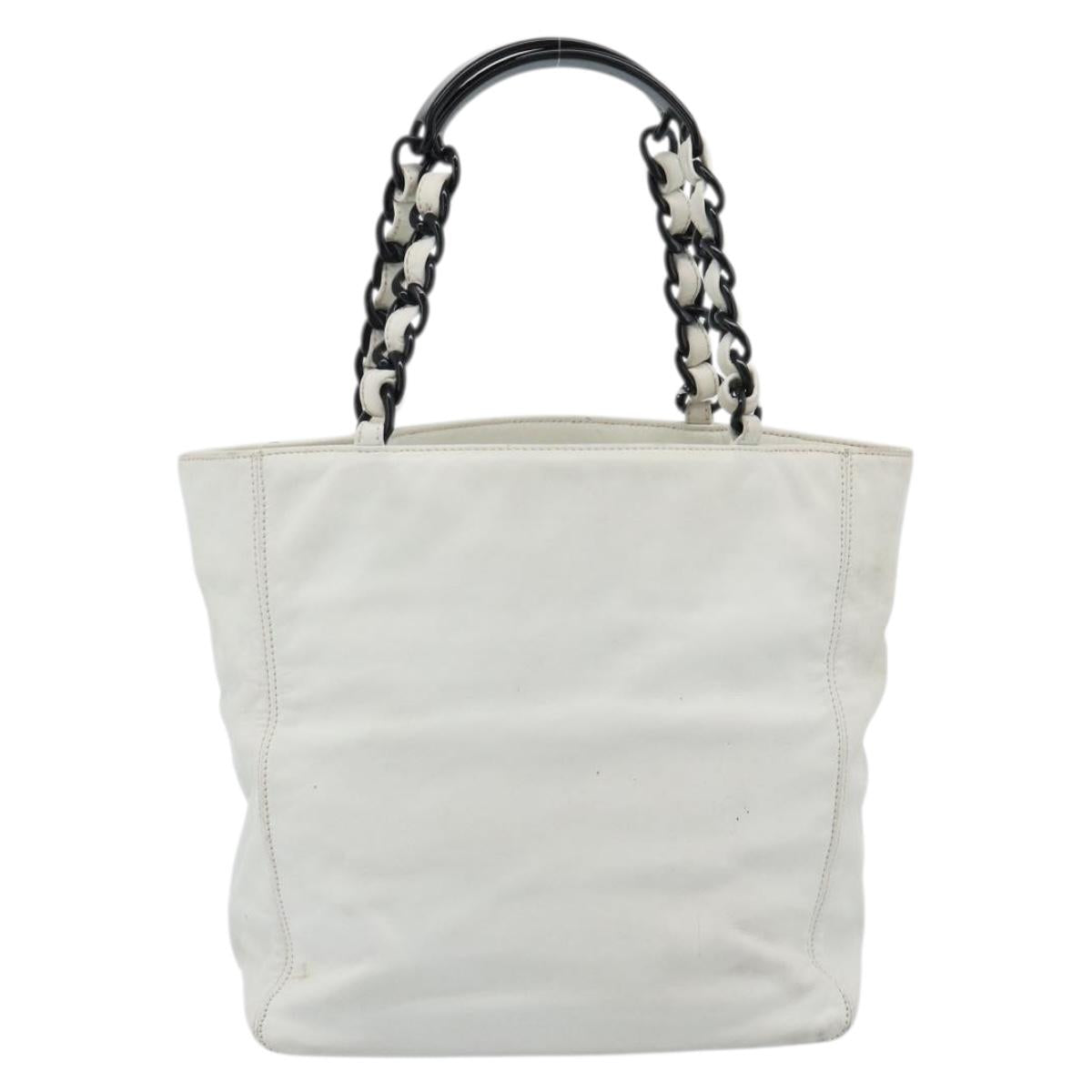 CHANEL Chain Tote Bag Lamb Skin White CC Auth 128237 - Jerrillo image 2