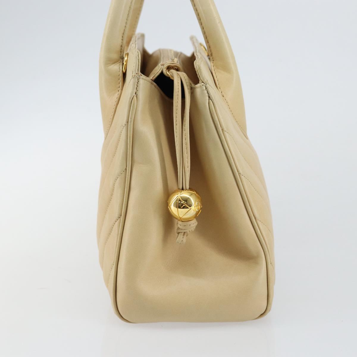 CHANEL V Stitch Hand Bag Lamb Skin Beige Gold CC Auth 128926 - Jerrillo image 4