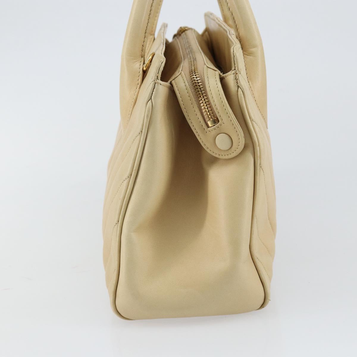 CHANEL V Stitch Hand Bag Lamb Skin Beige Gold CC Auth 128926 - Jerrillo image 5