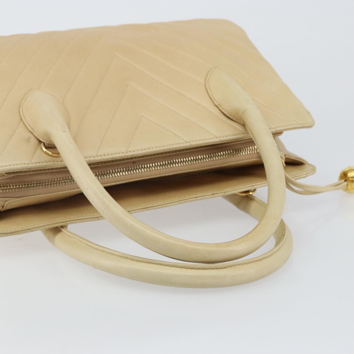 CHANEL V Stitch Hand Bag Lamb Skin Beige Gold CC Auth 128926 - Jerrillo image 7