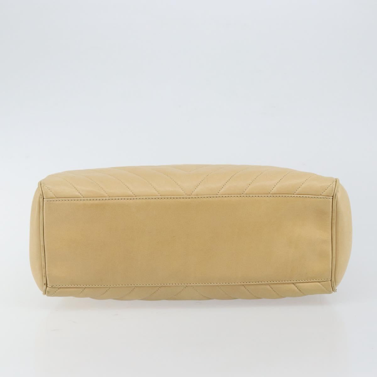CHANEL V Stitch Hand Bag Lamb Skin Beige Gold CC Auth 128926 - Jerrillo image 9