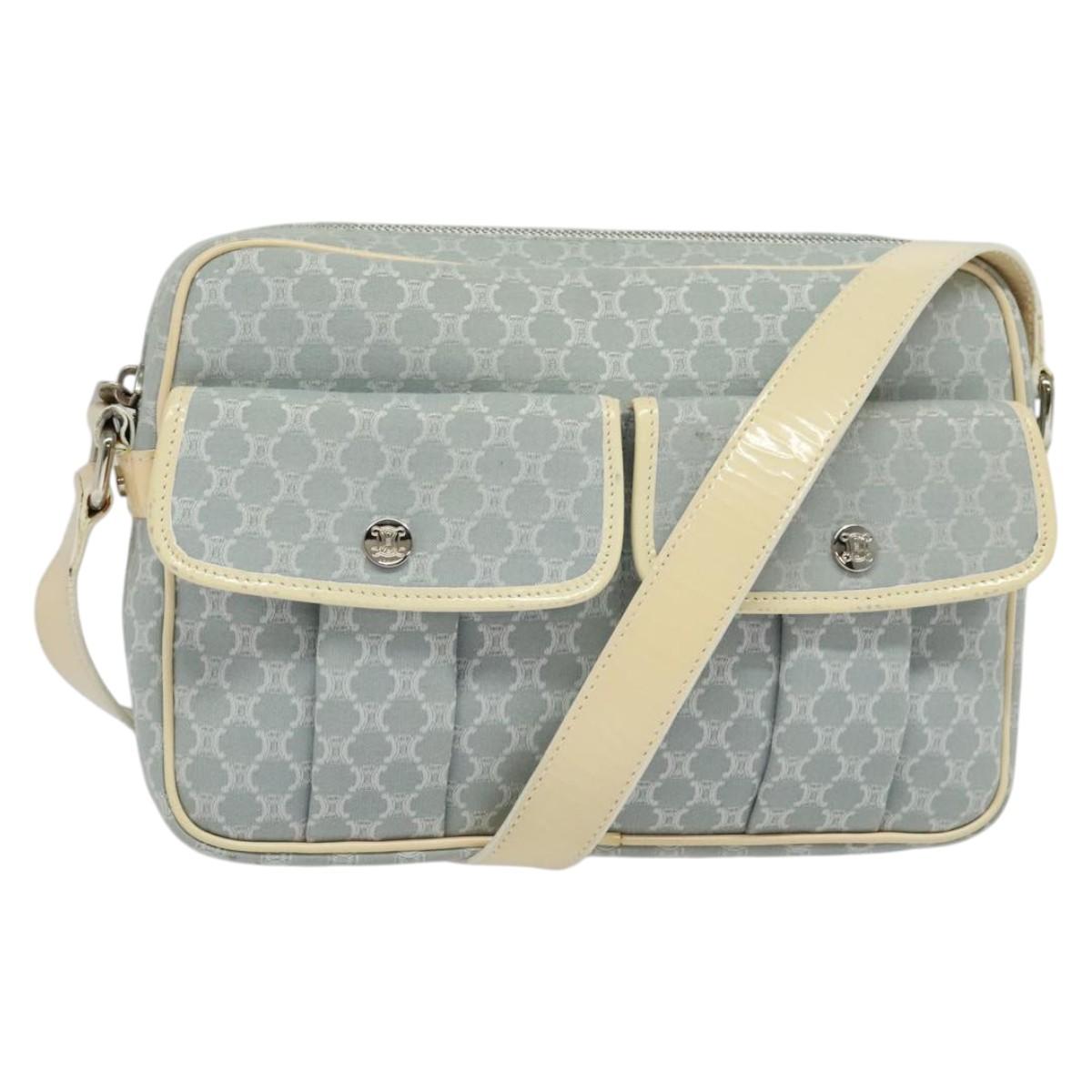 CELINE Macadam Canvas Shoulder Bag Light Blue Silver Auth 138328 - Jerrillo
