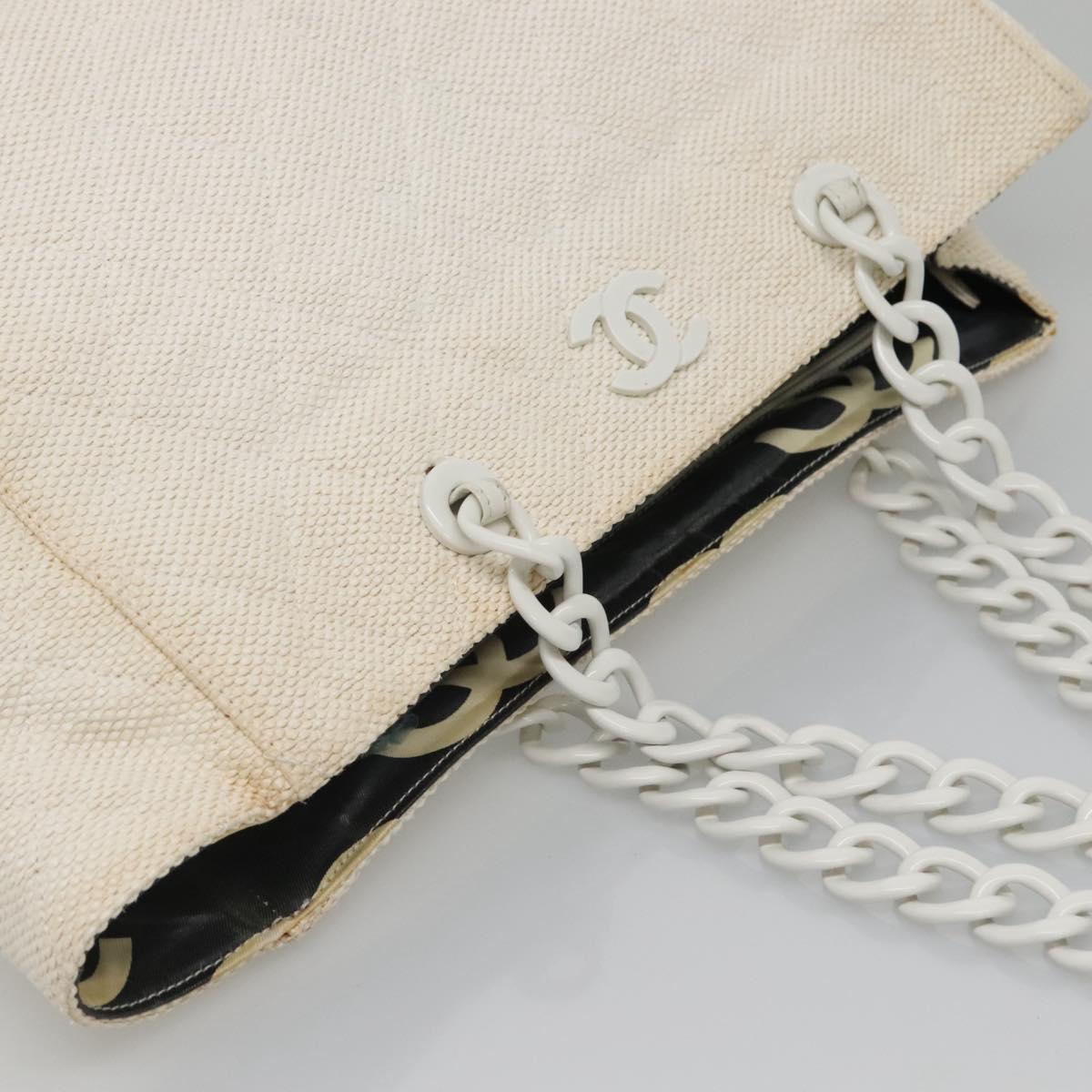 CHANEL Matelasse Chain Shoulder Bag Straw White Gold CC Auth 142166 - Jerrillo image 6