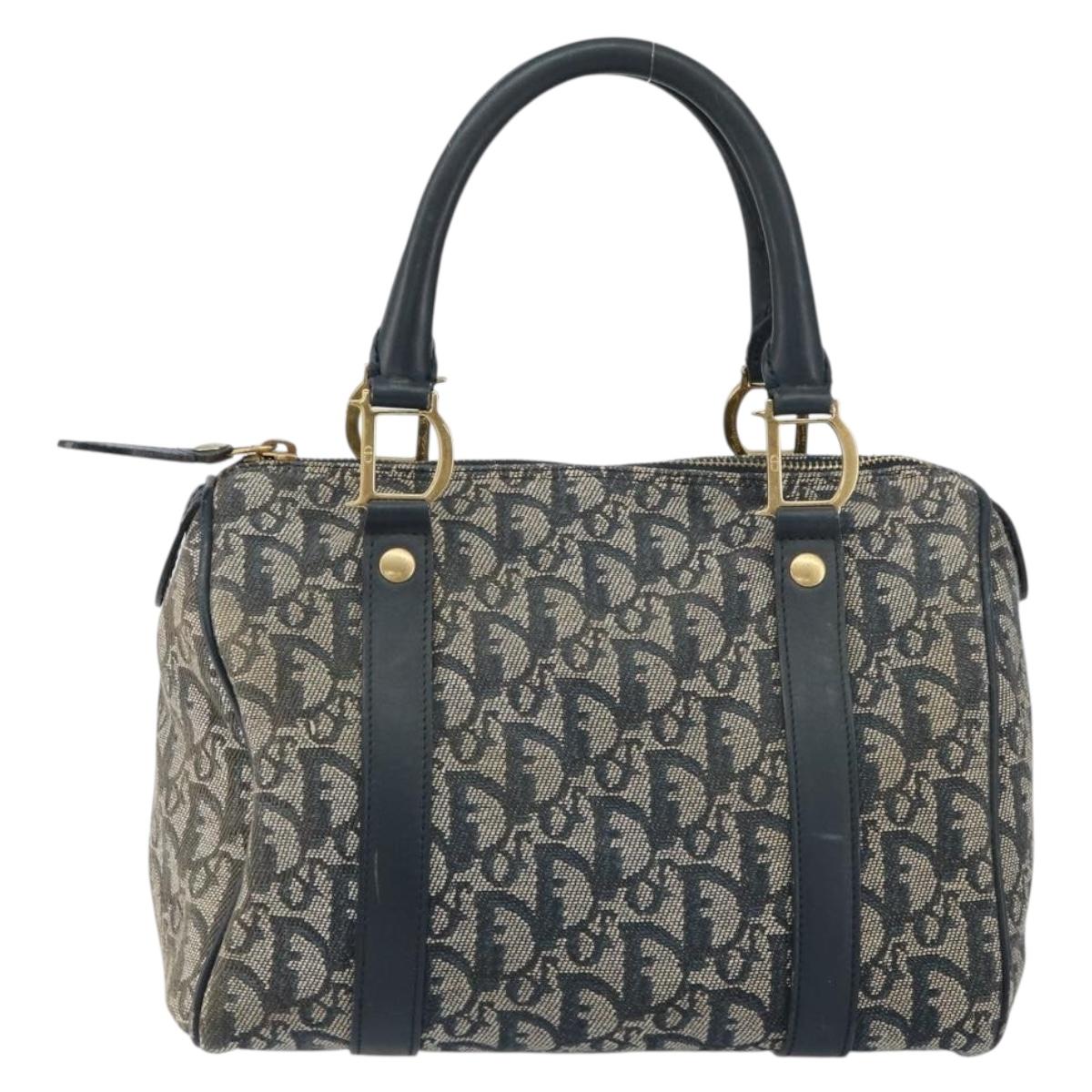 Christian Dior Trotter Canvas Mini Boston Bag Navy Gold Auth 157345 - Jerrillo image 2