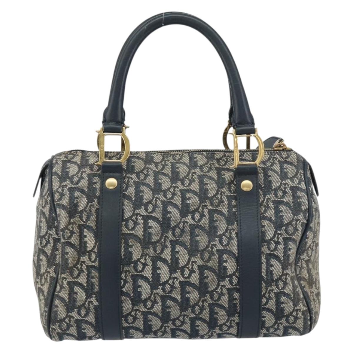 Christian Dior Trotter Canvas Mini Boston Bag Navy Gold Auth 157345 - Jerrillo image 3