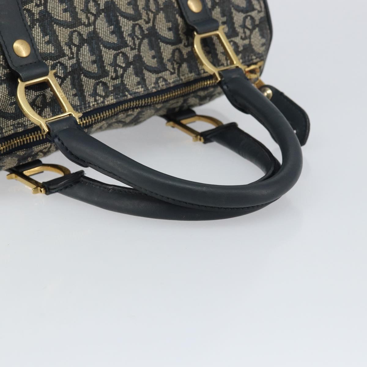 Christian Dior Trotter Canvas Mini Boston Bag Navy Gold Auth 157345 - Jerrillo image 7