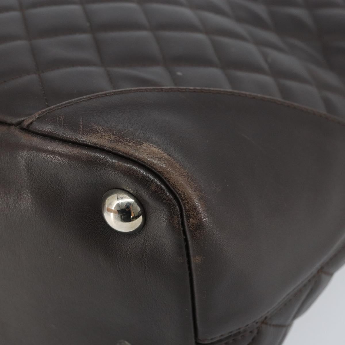 CHANEL Cambon Line Matelasse Tote Bag Leather Brown Silver CC Auth 170655 - Jerrillo image 10