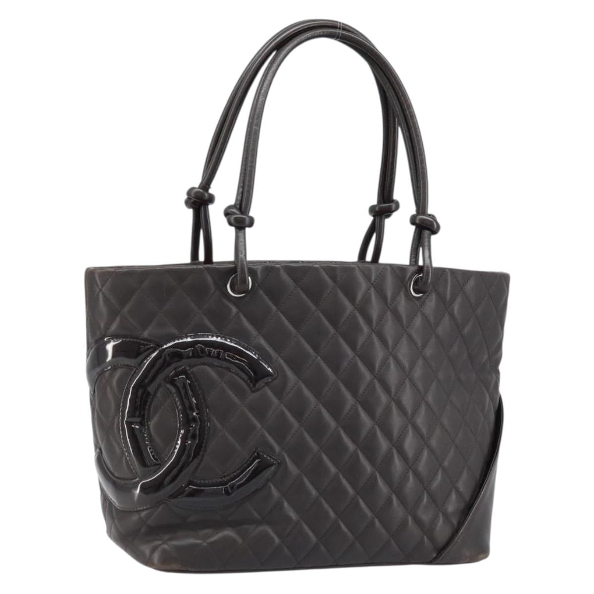 CHANEL Cambon Line Matelasse Tote Bag Leather Brown Silver CC Auth 170655 - Jerrillo