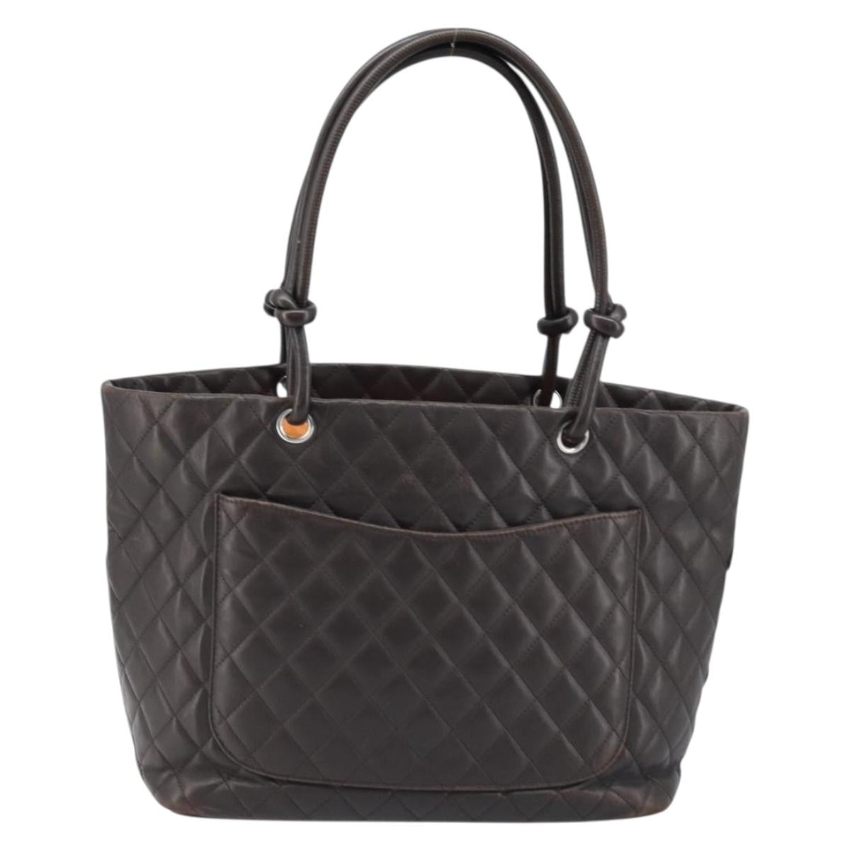 CHANEL Cambon Line Matelasse Tote Bag Leather Brown Silver CC Auth 170655 - Jerrillo image 2
