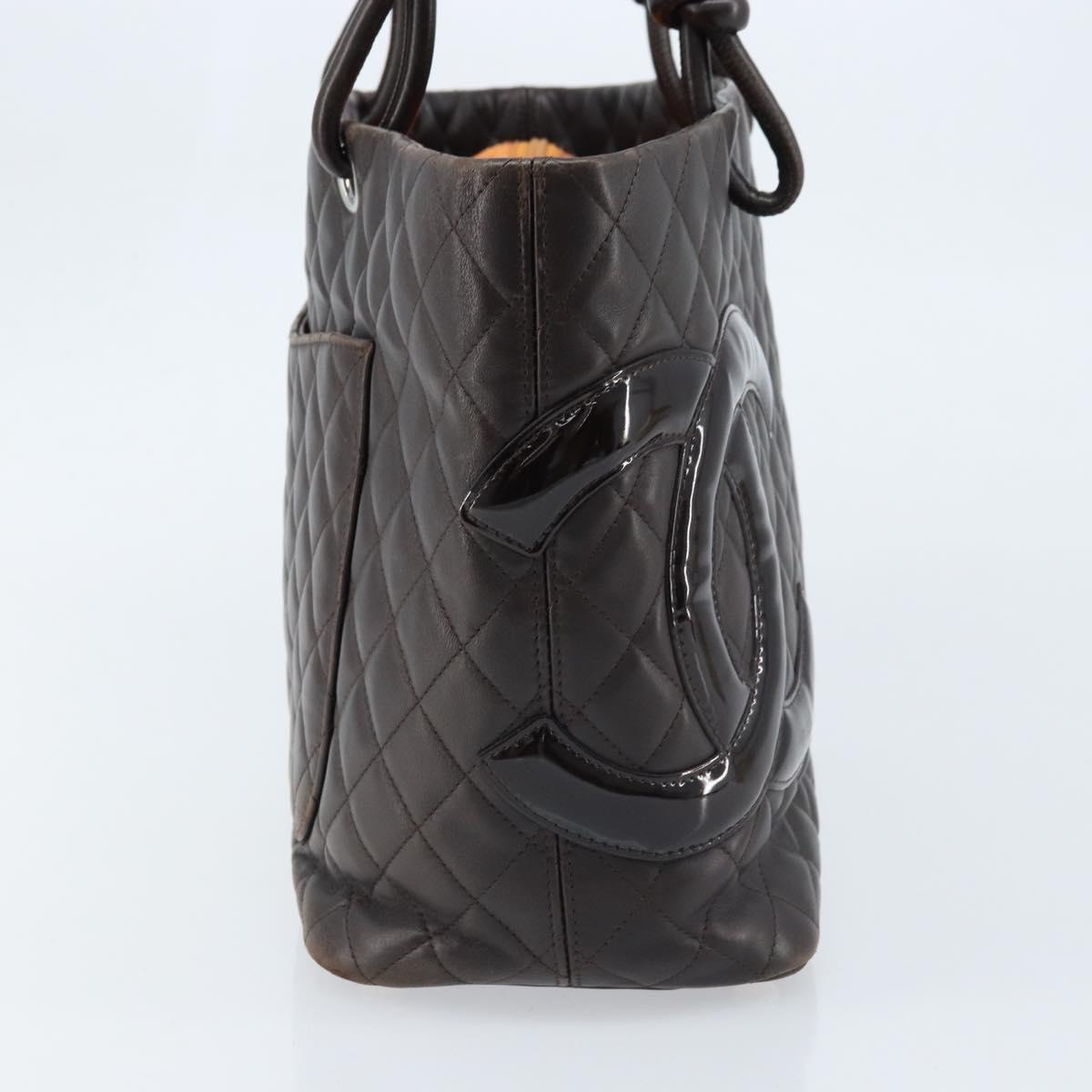 CHANEL Cambon Line Matelasse Tote Bag Leather Brown Silver CC Auth 170655 - Jerrillo image 3
