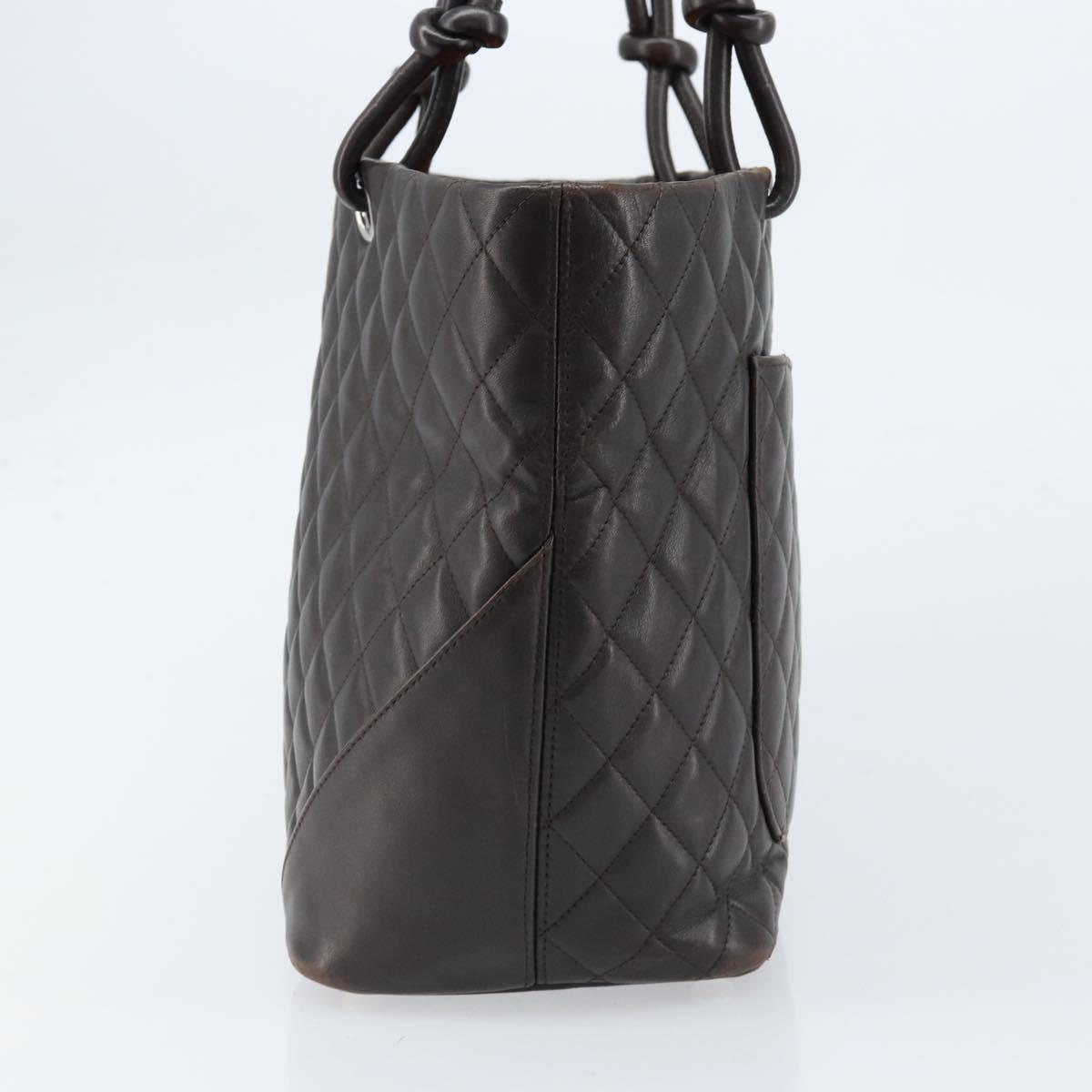 CHANEL Cambon Line Matelasse Tote Bag Leather Brown Silver CC Auth 170655 - Jerrillo image 4