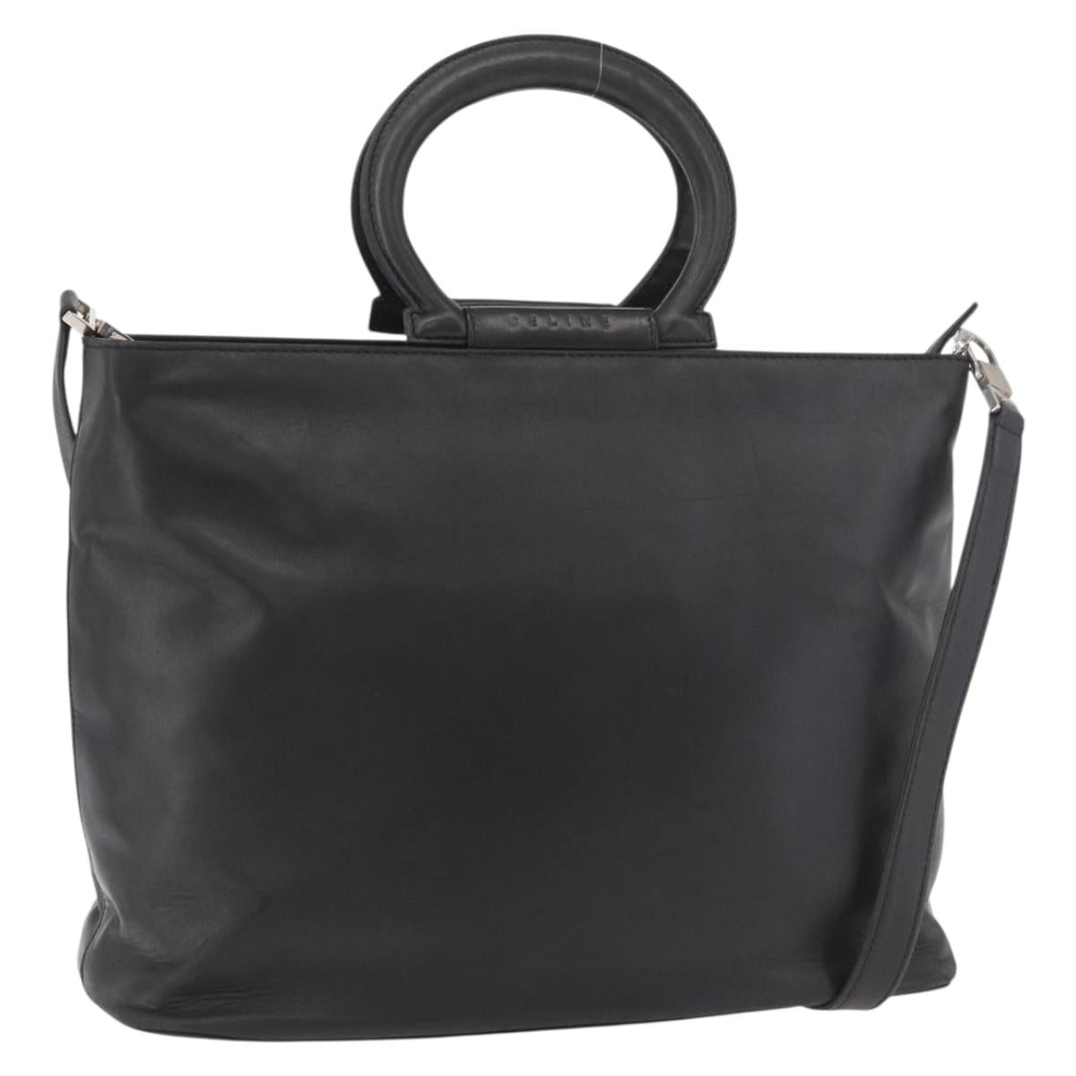 CELINE Hand Bag Leather 2way Black Gold Auth 171255A - Jerrillo