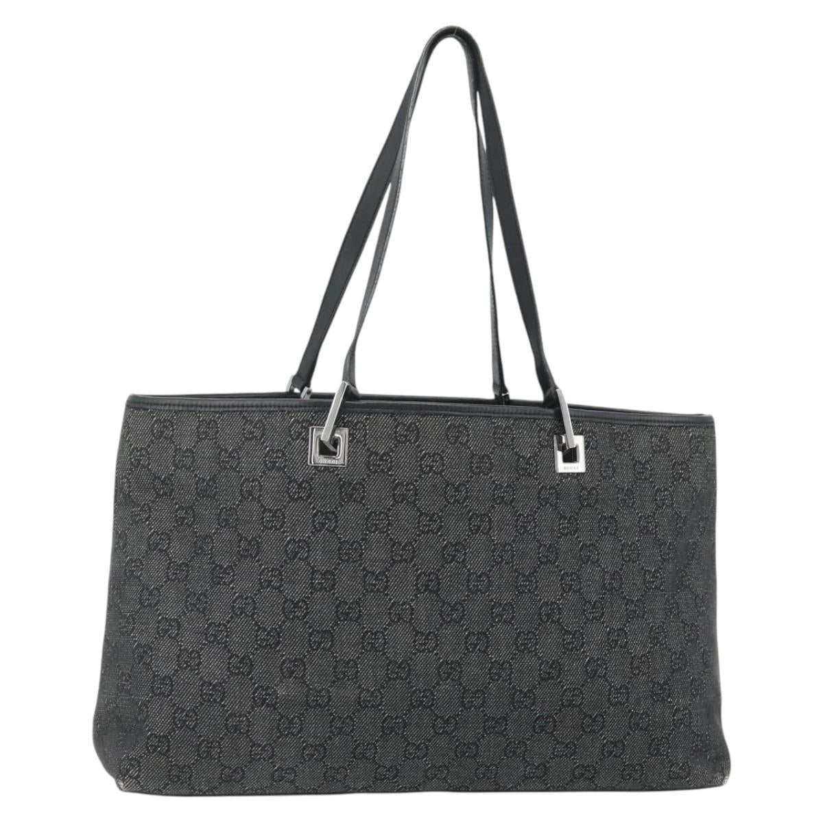 GUCCI GG Canvas Tote Bag Black Silver 36173 1705 Auth 176032 - Jerrillo