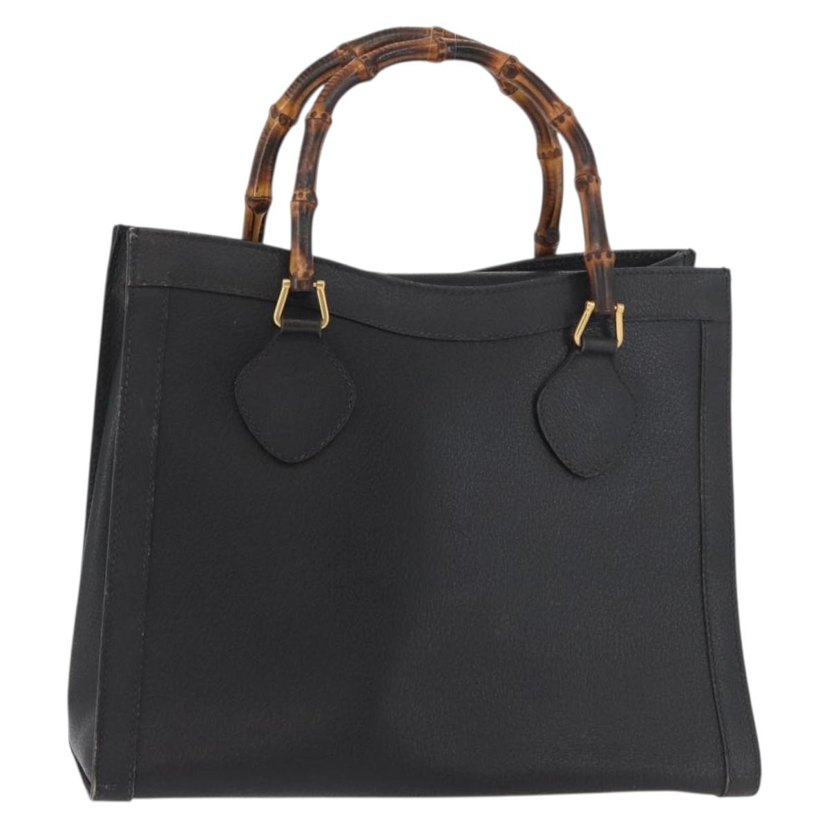 GUCCI Bamboo Tote Bag Leather Black Gold Auth 180054 - Jerrillo