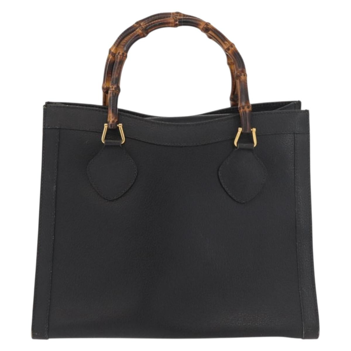 GUCCI Bamboo Tote Bag Leather Black Gold Auth 180054 - Jerrillo image 2