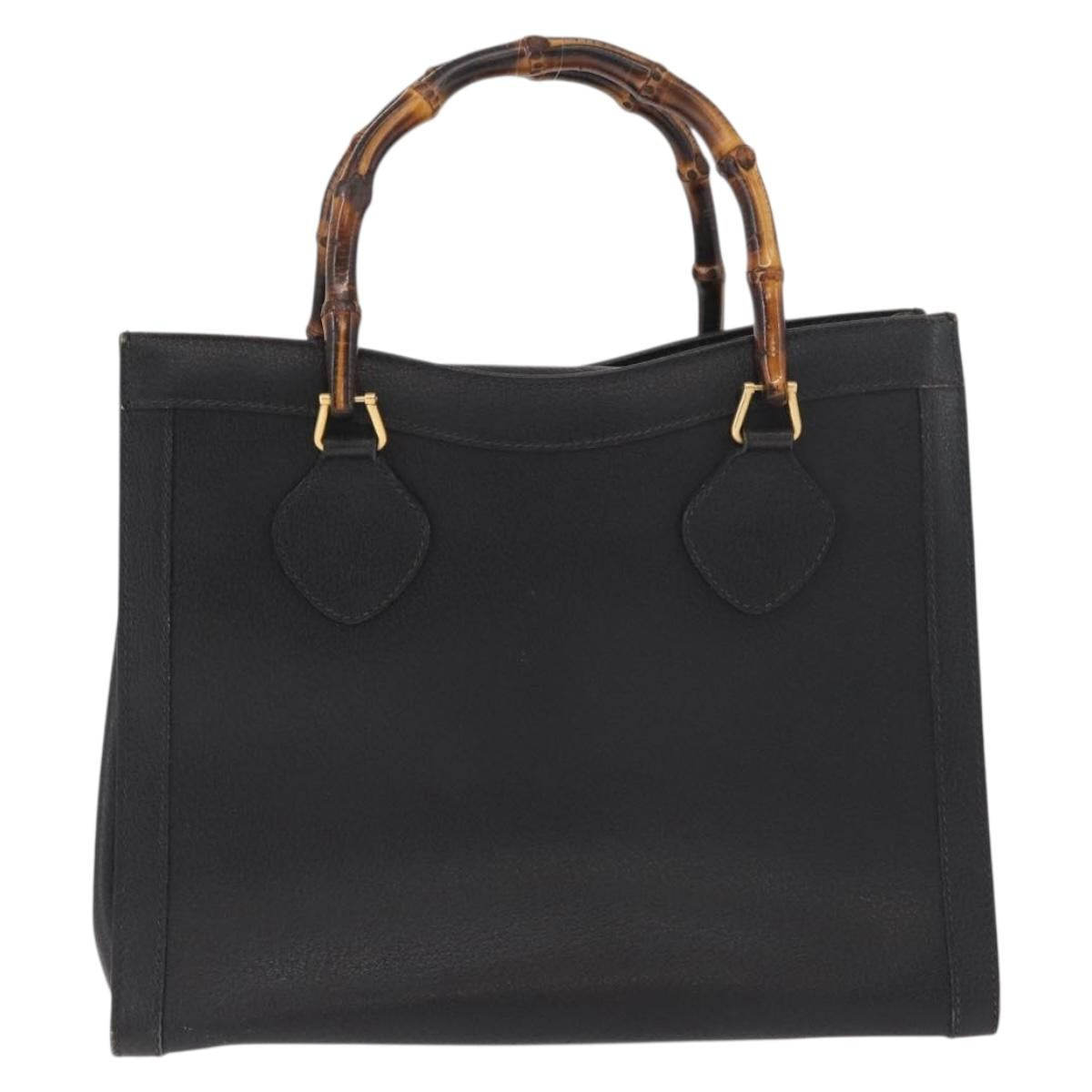 GUCCI Bamboo Tote Bag Leather Black Gold Auth 180054 - Jerrillo image 3