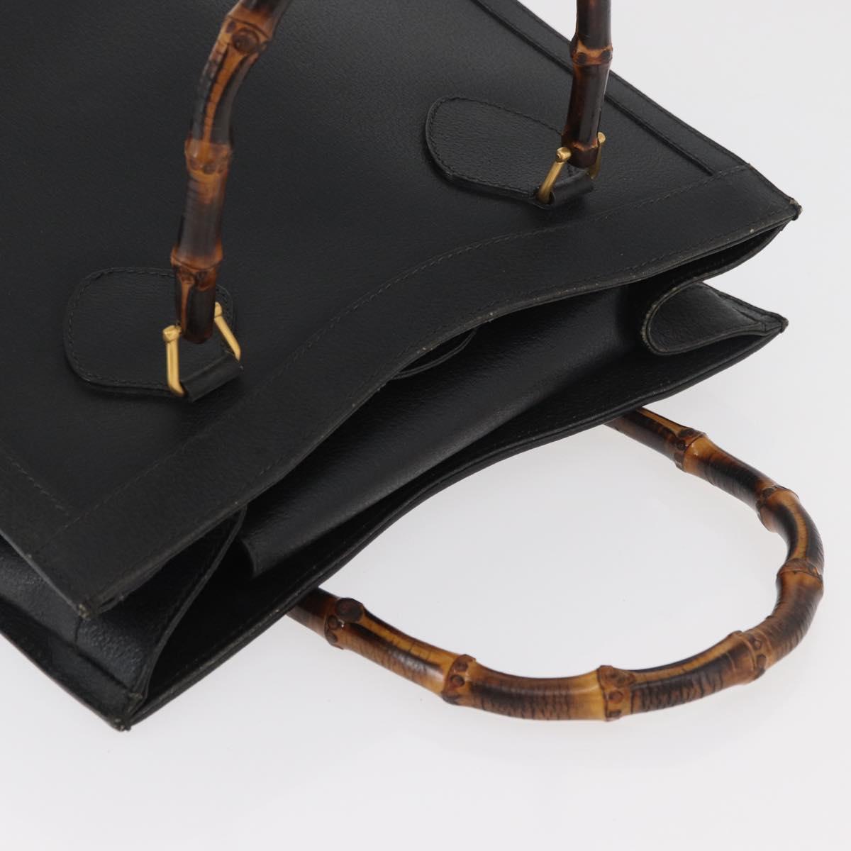 GUCCI Bamboo Tote Bag Leather Black Gold Auth 180054 - Jerrillo image 6