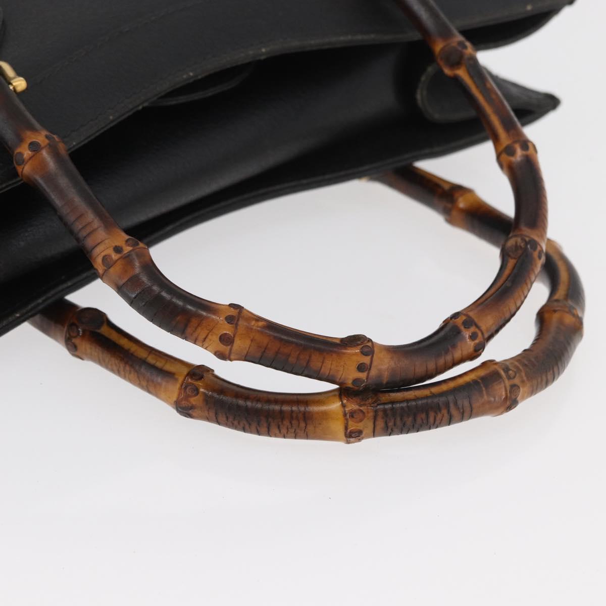 GUCCI Bamboo Tote Bag Leather Black Gold Auth 180054 - Jerrillo image 7