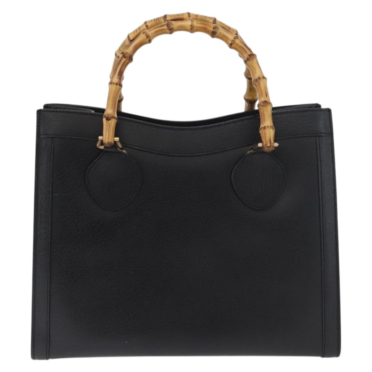 GUCCI Bamboo Tote Bag Leather Black Gold 002 0260 Auth 180119 - Jerrillo image 2