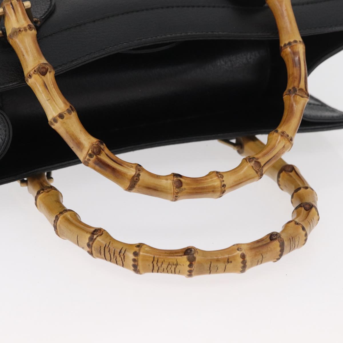 GUCCI Bamboo Tote Bag Leather Black Gold 002 0260 Auth 180119 - Jerrillo image 7