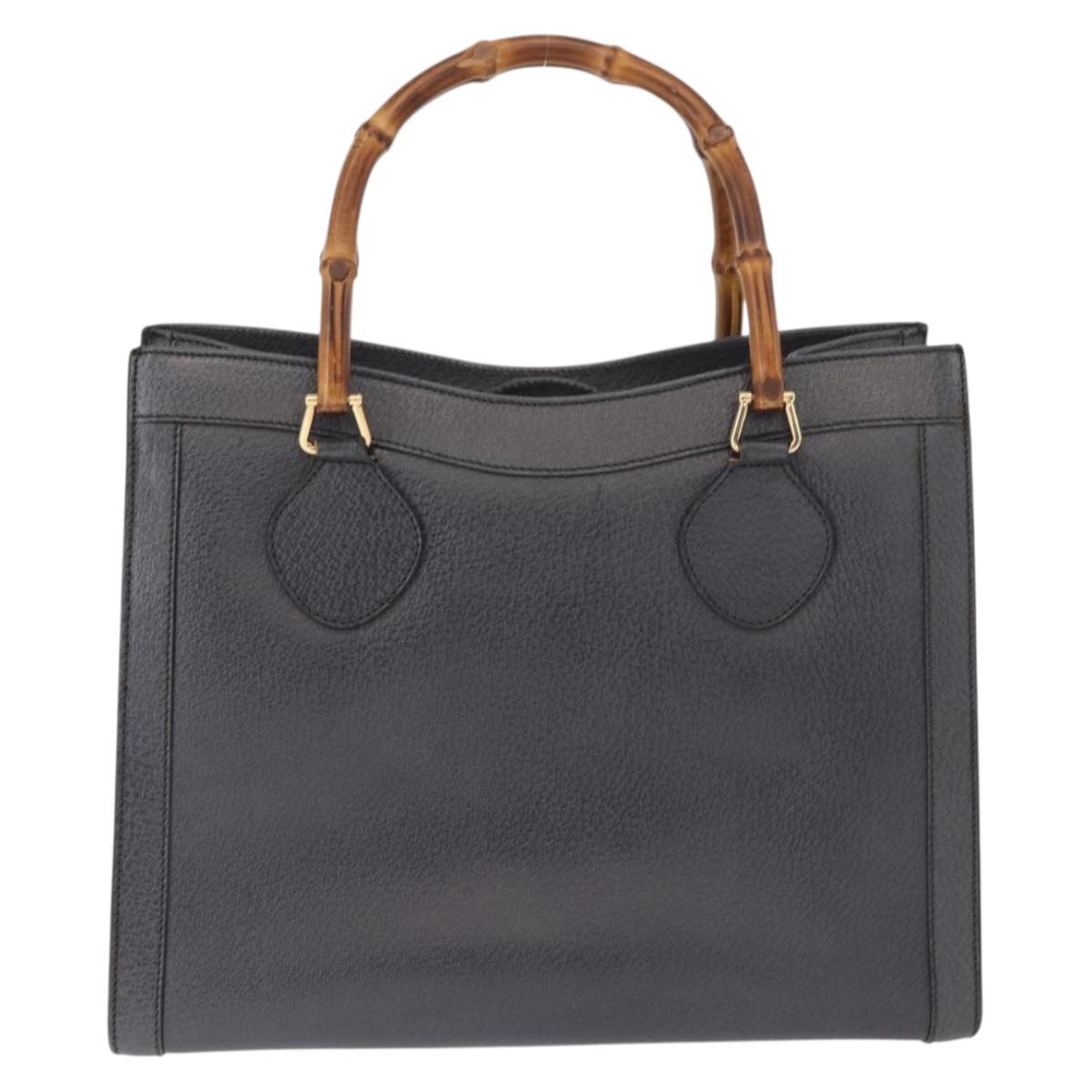 GUCCI Bamboo Tote Bag Leather Black Gold 002 0260 Auth 180220 - Jerrillo image 2