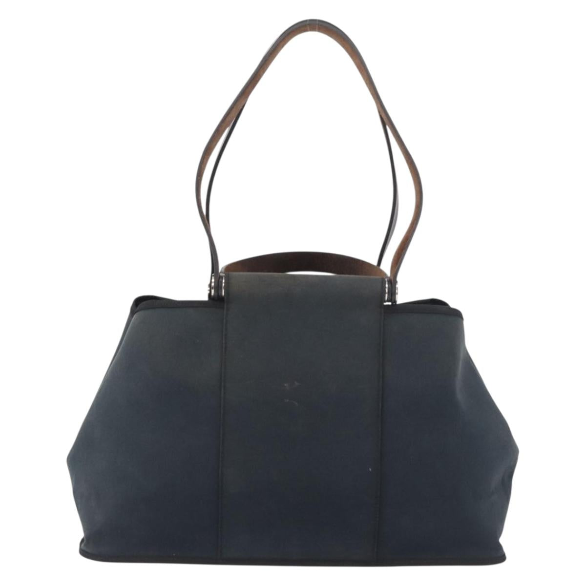 HERMES Cabak Elan Hand Bag Canvas Silver Navy Auth 180754 - Jerrillo image 2
