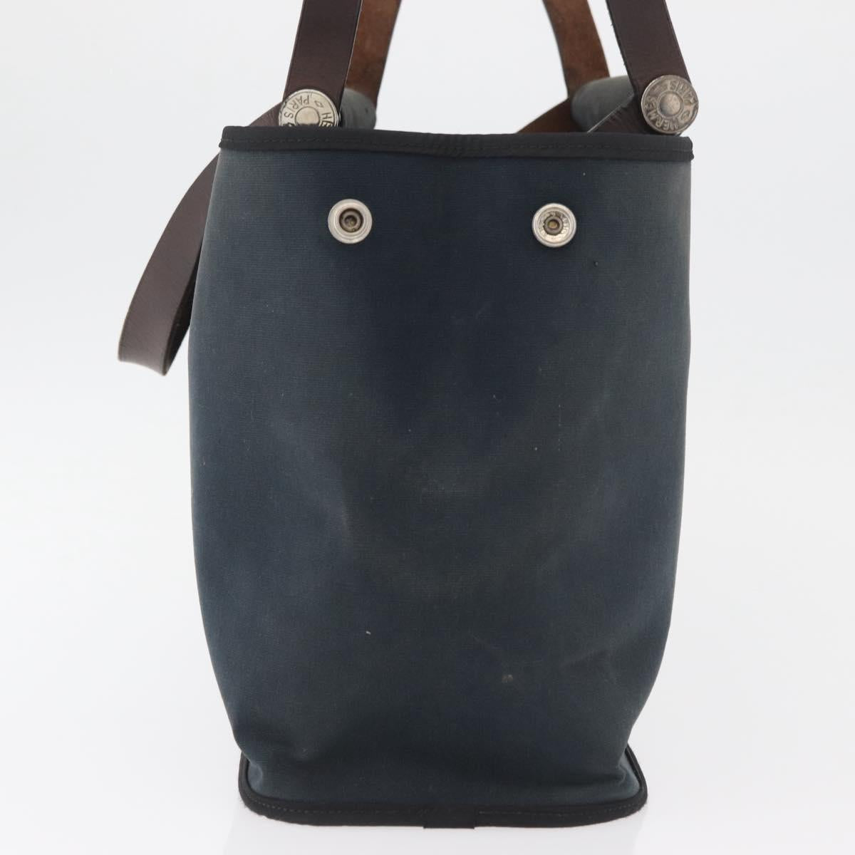HERMES Cabak Elan Hand Bag Canvas Silver Navy Auth 180754 - Jerrillo image 4