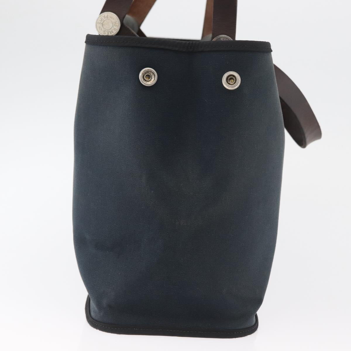 HERMES Cabak Elan Hand Bag Canvas Silver Navy Auth 180754 - Jerrillo image 5