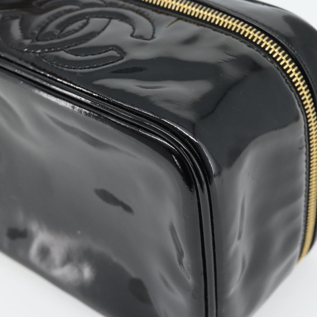 CHANEL COCO Mark Vanity Hand Bag Patent Leather Black Gold CC Auth 181704 - Jerrillo image 10