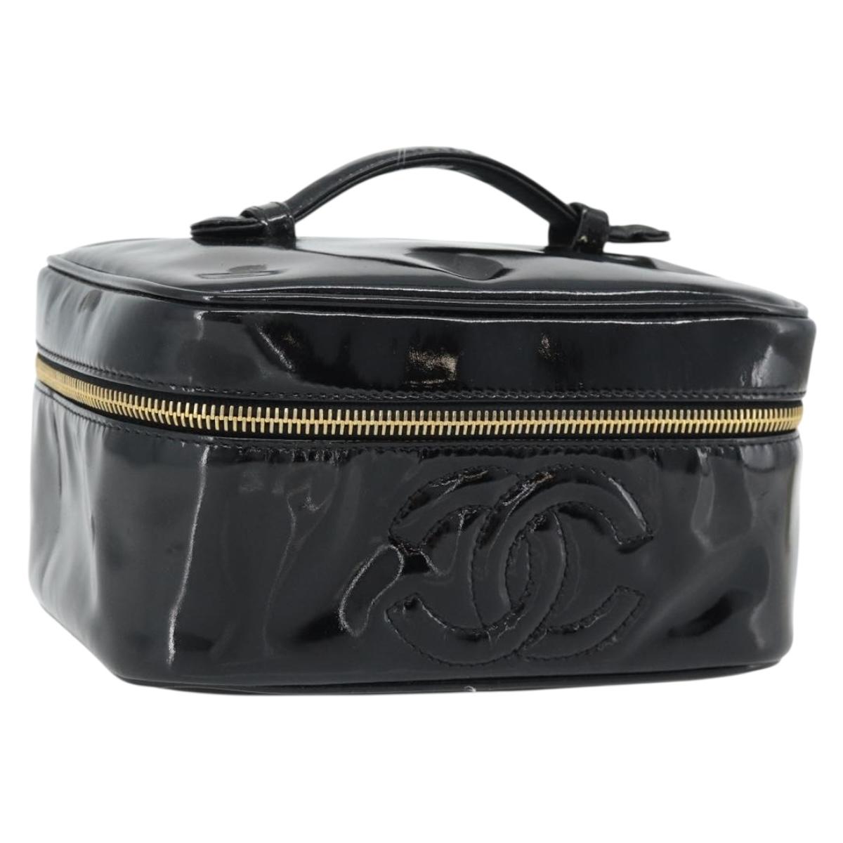 CHANEL COCO Mark Vanity Hand Bag Patent Leather Black Gold CC Auth 181704 - Jerrillo