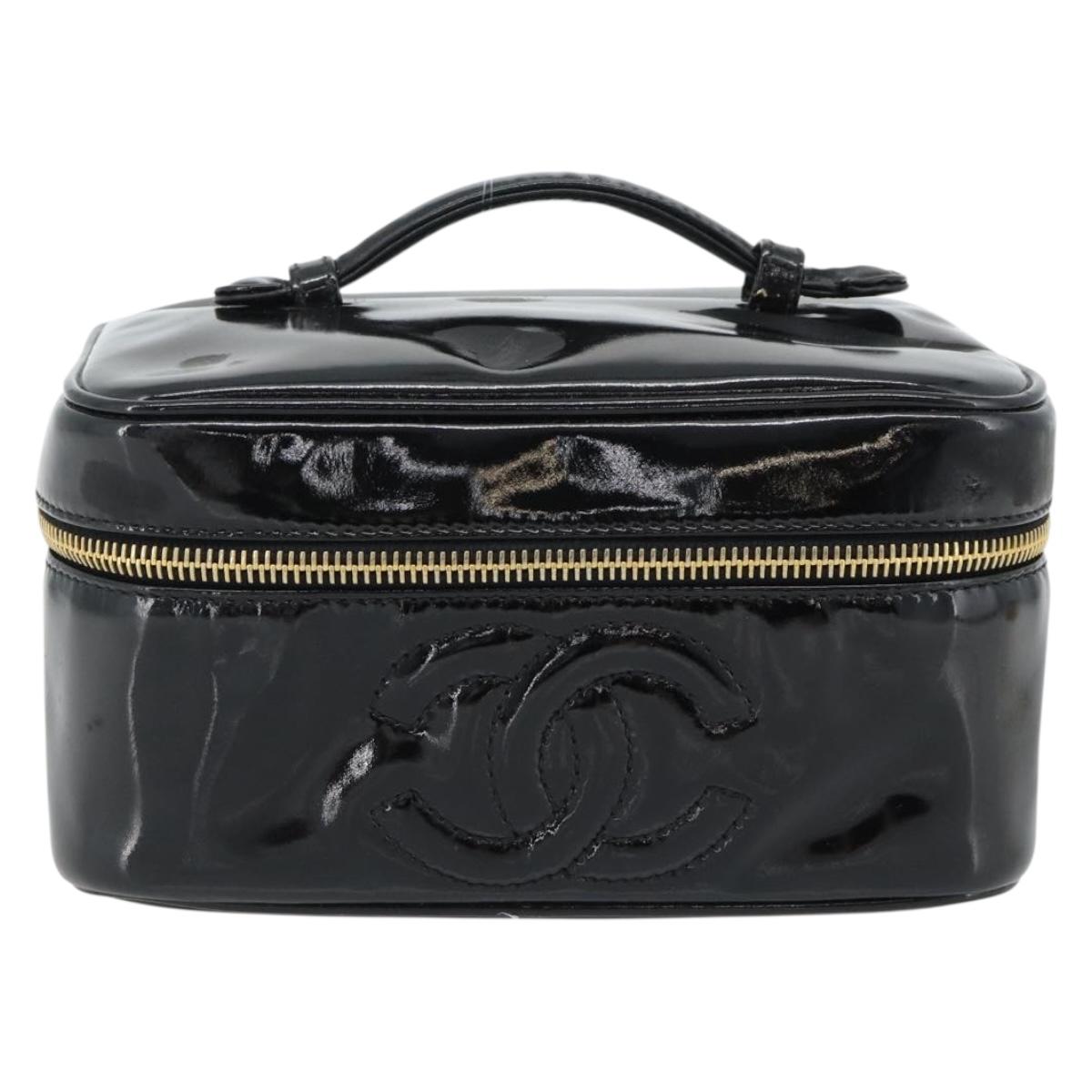 CHANEL COCO Mark Vanity Hand Bag Patent Leather Black Gold CC Auth 181704 - Jerrillo image 2